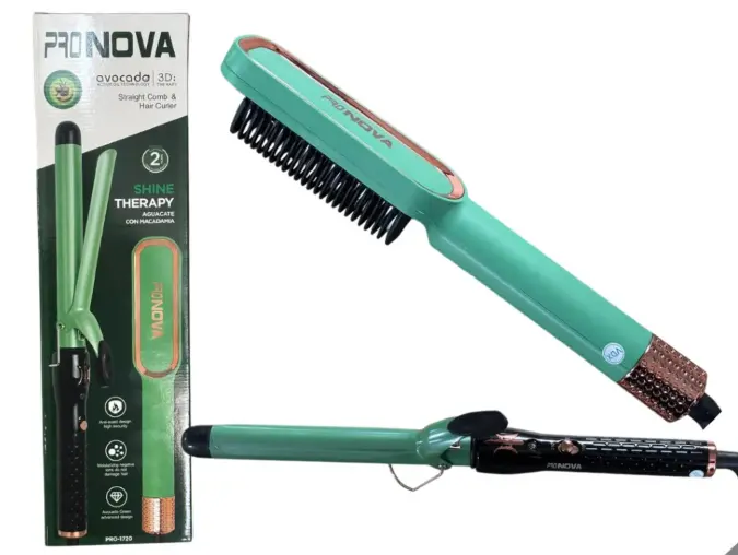 COMBO PINZA RIZADORA Y CEPILLO ALISADOR PRONOVA PRO-1720